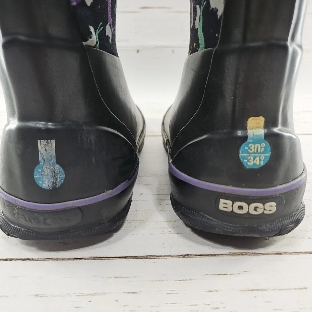 Bogs Girls Size 2 Black‎ Purple Unicorn Insulated Waterproof Winter Boots 72329